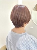 ピンクオレンジ/えりあし重めショートボブ