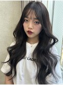 韓国ヘアヨシンモリロングレイヤーラベンダーグレージュ