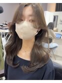韓国×顔まわりカット×レイヤーカット×グレージュ