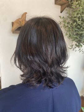 ヘアーサロン プアメリア(Puamelia) レイヤーボブニュアンスパーマダークグレージュミディアム