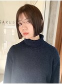 シースルーバングボブ　ミニボブ　切りっぱなしボブ