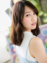 カバーヘアアンドスパ ブリス 浦和(COVER HAIR&SPA bliss)&nbsp;大人かわいい斜めバング黒髪ゆるふわミディh3浦和20代30代40代
