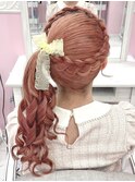 編みカチュサイドポニー