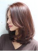ミディアム レイヤーカット 顔周り 前髪 透明感カラー 20代30代