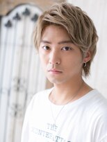 モッズヘアメン 札幌月寒店(mod's hair men)&nbsp;学生ホワイトブロンド斜めバングルーズショートパーマｒ札幌月寒