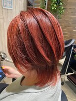 ヘアサロン フラット(hair salon flat) 大人可愛いオレンジブラウン耳掛け小顔マッシュショートボブ