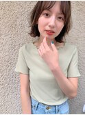 大人かわいいシアーベージュシースルー外ハネボブ