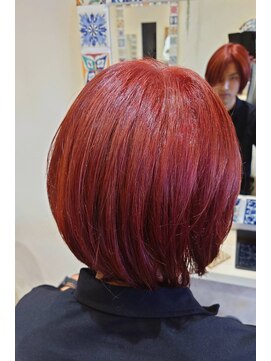 ランプヘアー(LAMP HAIR) メンズショートボブ個性赤髪ブリーチオンカラー派手髪