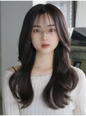 韓国風デジタルパーマくびれロングイメチェンレイヤーパーマ前髪