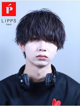 リップス 天神(LIPPS) 緩めソフトツイストパーマツーブロックマッシュショート黒髪ヘア