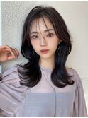 暗髪で出せるこなれ感!フェイスレイヤー×ナチュラルセミロング