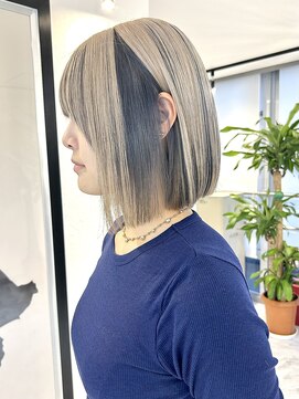 アンブレラカラー/グレー/ホワイトベージュ/ハイトーン/ボブ