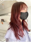 深みのあるピンクブラウンのシースルーバング