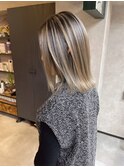 バレイヤージュ、ハイライト、レイヤー、グレーベージュ