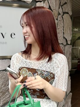 ビーハイブ 仙台駅前店(Behive) チェリーレッド/ブリーチなしカラー/ミディアムロング/20代30代