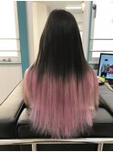 黒から薄ローズピンクグラデーションエクステ