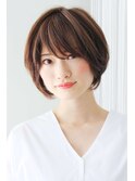 ★イメチェンマロンベージュ前髪小顔カット耳かけ丸みショート