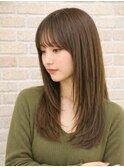 ダークトーン艶カラー透明感似合わせ伸ばしかけぱっつん前髪