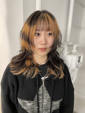 レコ 渋谷(LECO) ハッシュカットハイレイヤーウルフカットデザインオレンジカラー