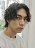 原宿ツイストスパイラルパーマ微分け韓国センターパート七三分け