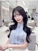 《20代30代》流し前髪×黒髪ロング暗め/長め前髪/２Wayバング