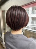 前下がりショート×暖色カラー