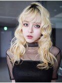 ホワイトベージュロングハイトーンブリーチブロンド_F21101