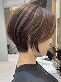 表参道白髪ぼかしマッシュショートヘアッシュベージュ40代50代