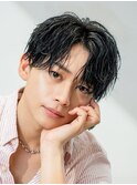 韓国ヘアニュアンスコンマバングセンターパートフェザーパーマ