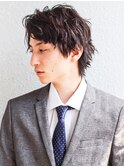 ソフトツイスト黒髪マッシュネオウルフオリーブカラーワンレン