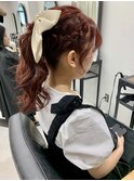 高めポニーと編み込みヘアアレンジ　美由紀#八王子
