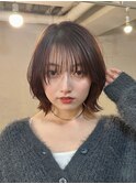 くびれボブ/顔まわりレイヤー/チェリーブラウン/シースルーボブ