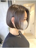 調布レイヤーミディアムショートボブウルフミニボブベージュ前髪
