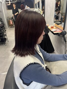 チェリーブラウン×外ハネセミディ　ツヤ感ストレート