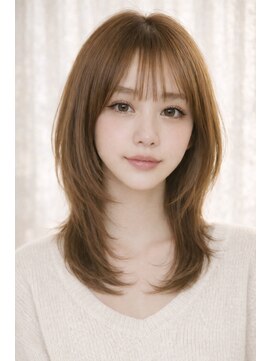 ウルヘアー 緑地公園(ulu hair) セミロングレイヤーカットストレートロングウルフカットベージュ