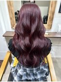 【白石】ブリーチなし赤髪ワインレッド暖色艶カラーロング原宿