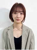 シースルーバングの大人丸みボブハイライトカラー