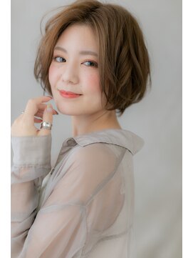 カバーヘア ブリス 川口(COVER HAIR bliss) 透け感オリーブカラーxかきあげ前髪グラボブZ川口20代30代40代