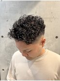 短髪メンズ極道パーマアップバング心斎橋短髪パーマラルフカール