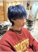 センターパートソフトツイストパーマメッシュマッシュウルフ