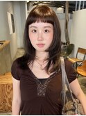 オン眉ベイビーバンググレージュブラウンミディアムレイヤー