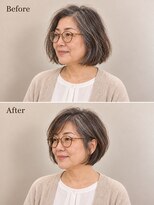 aptas 青山/表参道 白髪染め/白髪ぼかしハイライト/ボリュームアップエクステ&nbsp;60代の大人グレイボブ｜表参道・青山