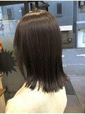 ロングショートワンカールパーマカーキグレージュ前髪錦糸町