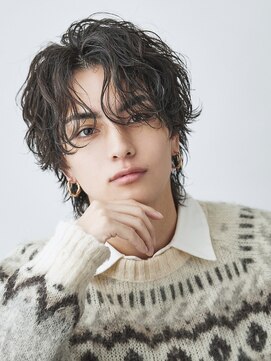 オーシャントーキョー(OCEAN TOKYO) 【大人の色気】ミディアムヘア黒髪パーマ波巻きセンターパート