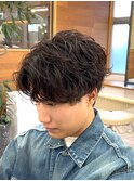 シャドウパーマ/ルーズパーマ/センターパート/ブラウン/仙台