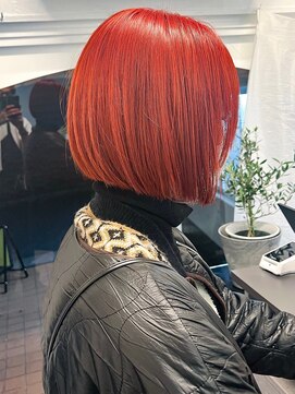 ラレイ ハラジュク(Lalei harajuku) 【ささき】ブリーチなしダブルカラー/ミニボブ/オレンジカラー