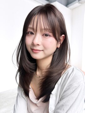 グレージュロング韓国ヘア顔周りレイヤー_F1128