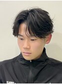 韓国風センターパートシースルーバングメンズ透明感カラー