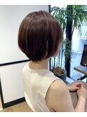 大人可愛いショートボブピンクブラウンカラー