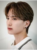 韓国マッシュカルマパーマコンマバングセンターパート黒髪ウルフ